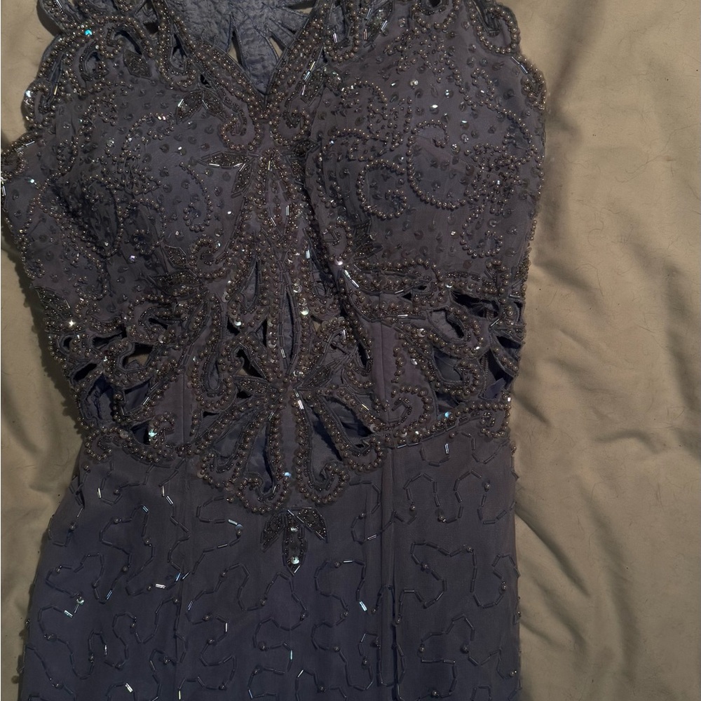 Elegant Blue Beaded Evening Dress